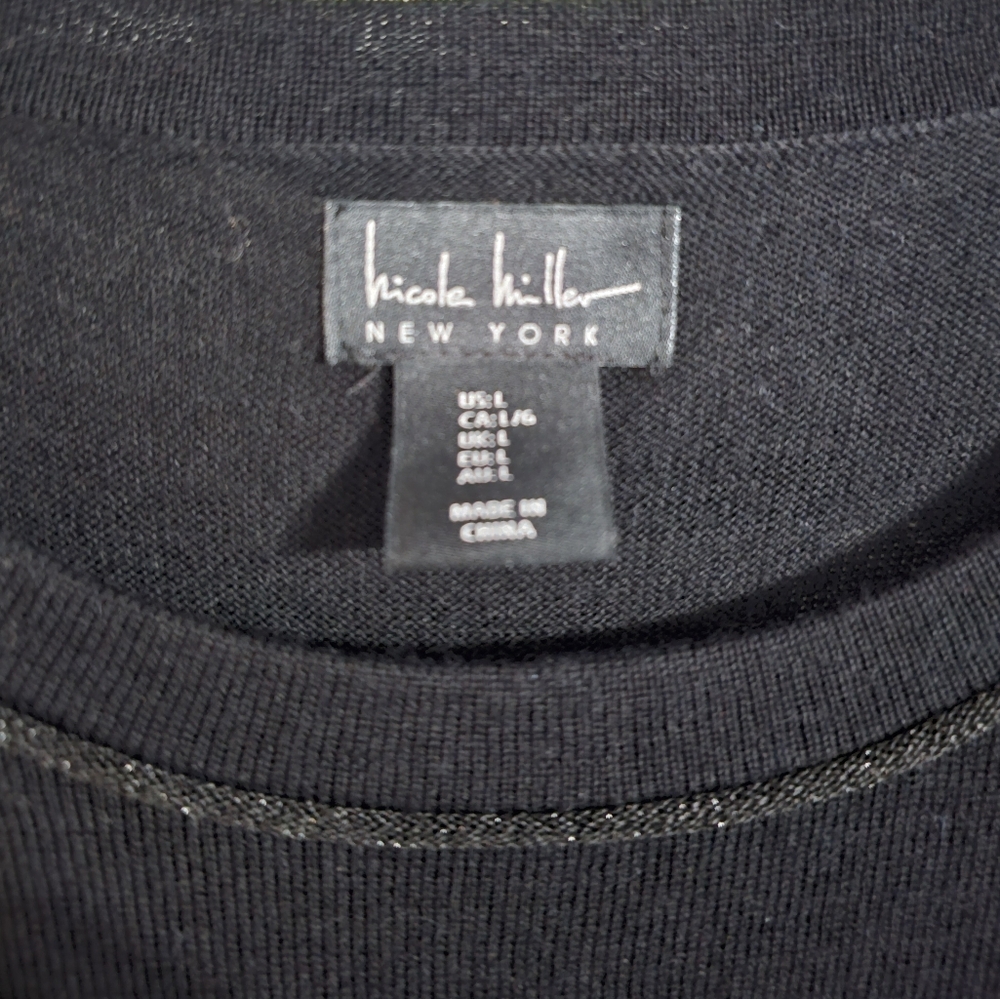 Nicole Miller New York Women L Black Merino Wool Knit Dress 3/4 Sleeve Quiet Lux - Picture 4 of 7